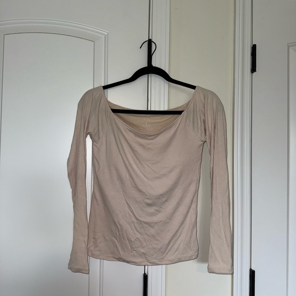 Klassy Network Tan Ruched Off The Shoulder Long Sleeve Top